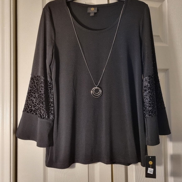 JM Collection women's blouse black, long sleeves, New With Tag Size M - Picture 9 of 10
